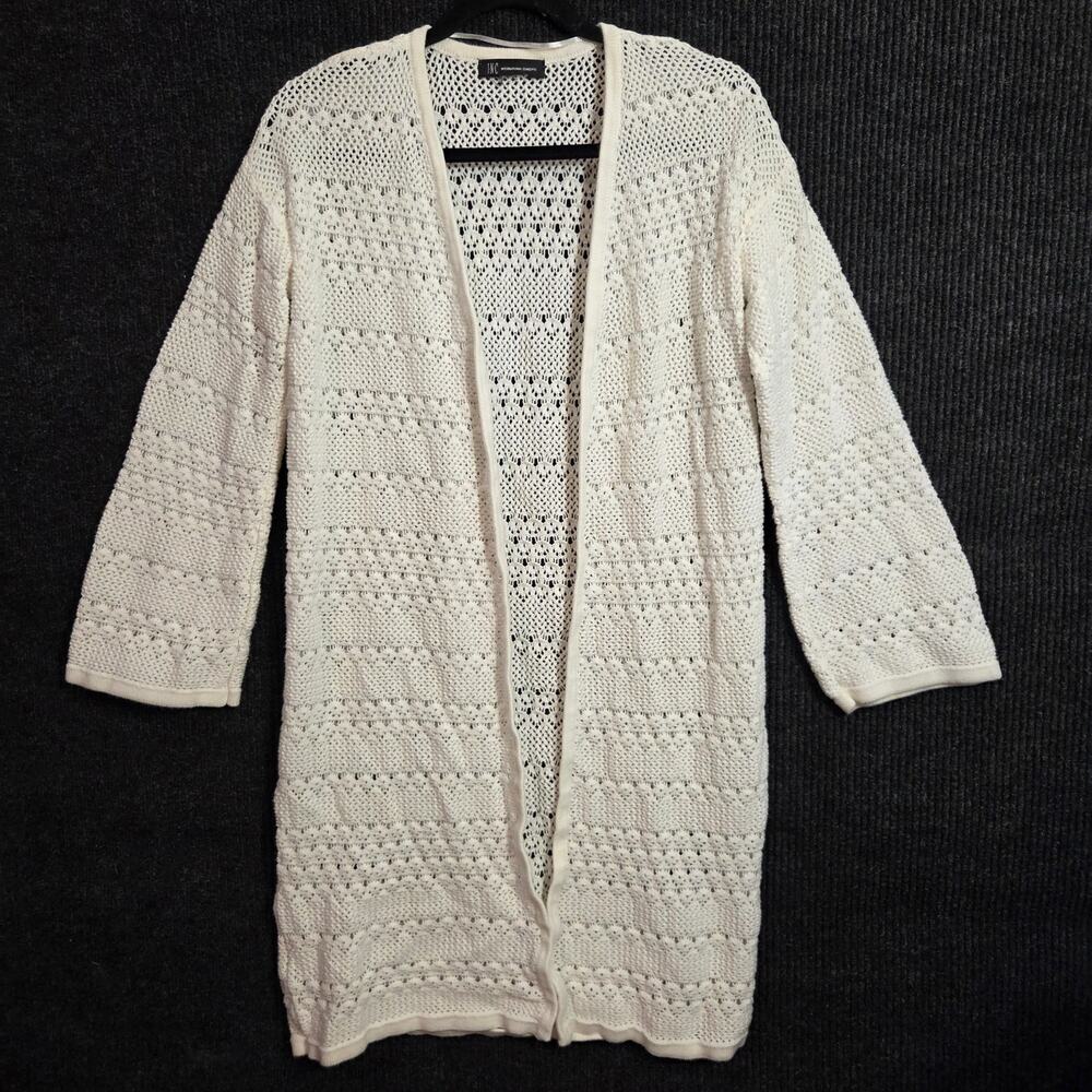 INC Cream Crochet Duster Cardigan Sweater Open Front Longline Coquette Small